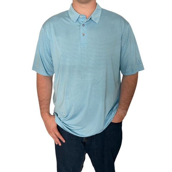 PGA Tour Blue Striped Men's Short Sleeve Golf Polo Button Collar Shirt XXL - Picture 1 of 5